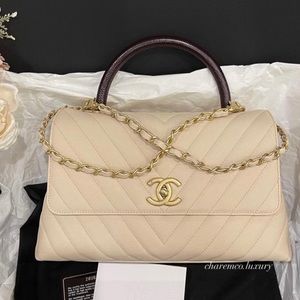 Chanel Medium CoCo Lizard handle Beige Chevron Bag